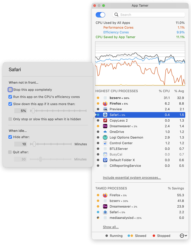 App Tamer 2.3.3 can speed up Time Machine and adjust process priorities Image